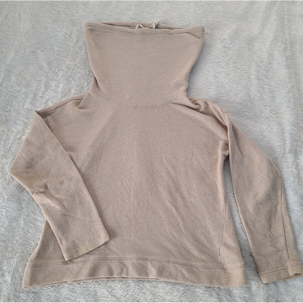 Lauren Ralph Lauren Cowl Neck Sweatshirt Beige Tan Drawstring Pullover Medium - Picture 2 of 7